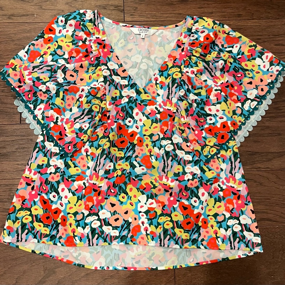 CROSBY by Mollie Burch Colorful Floral V-Neck Blouse